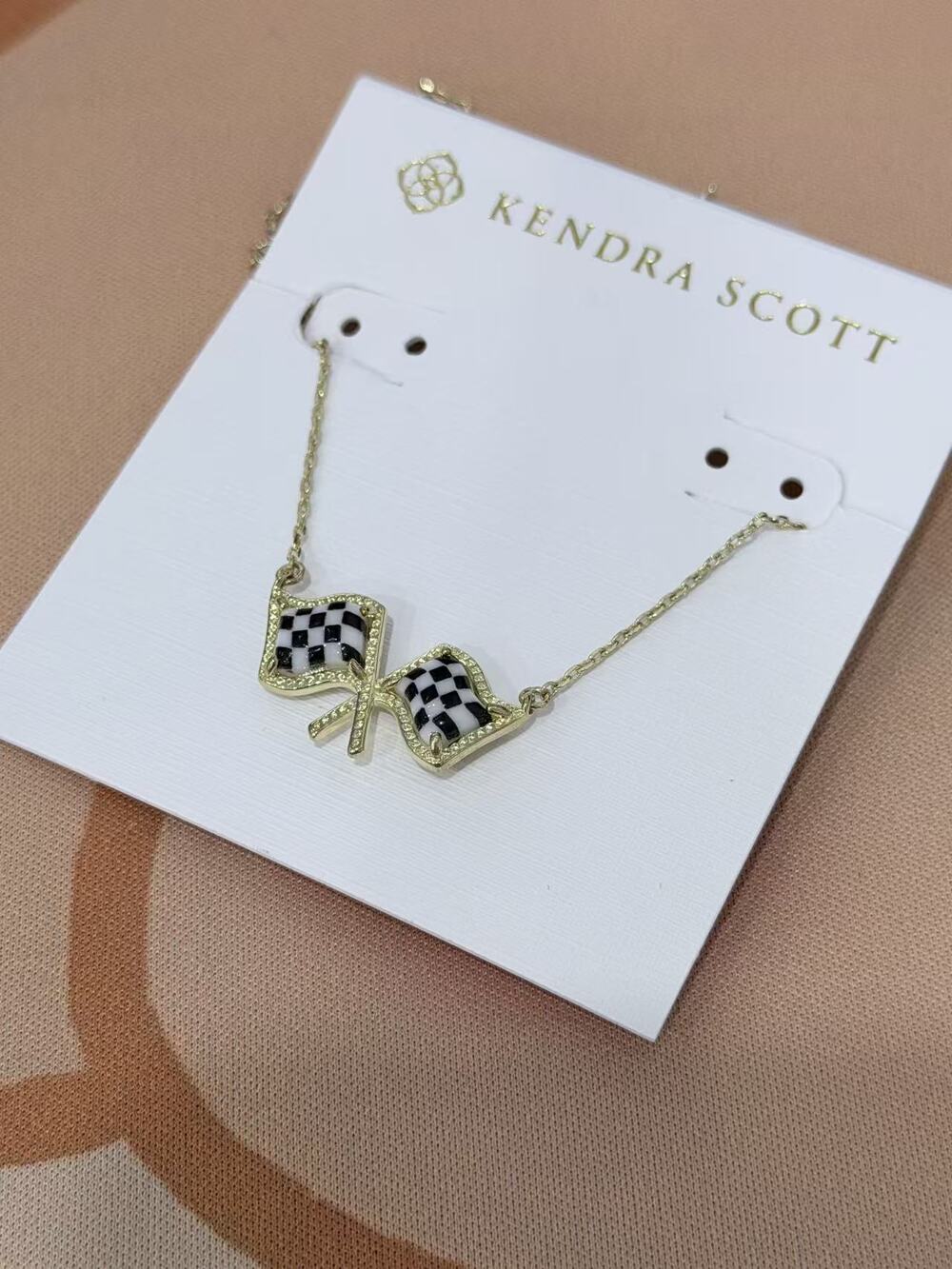 Kendra Scott Gold-Tone Checkered Racing Flag Pendant Necklace